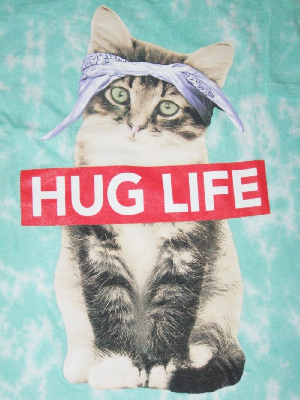 Cat tee Funny Hug Life Gangsta Kitten Marbled Tie Dye Blue Green XL unisex